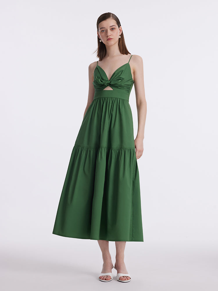 Cotton Spaghetti Strap Bowknot Tied Maxi Dress GOELIA