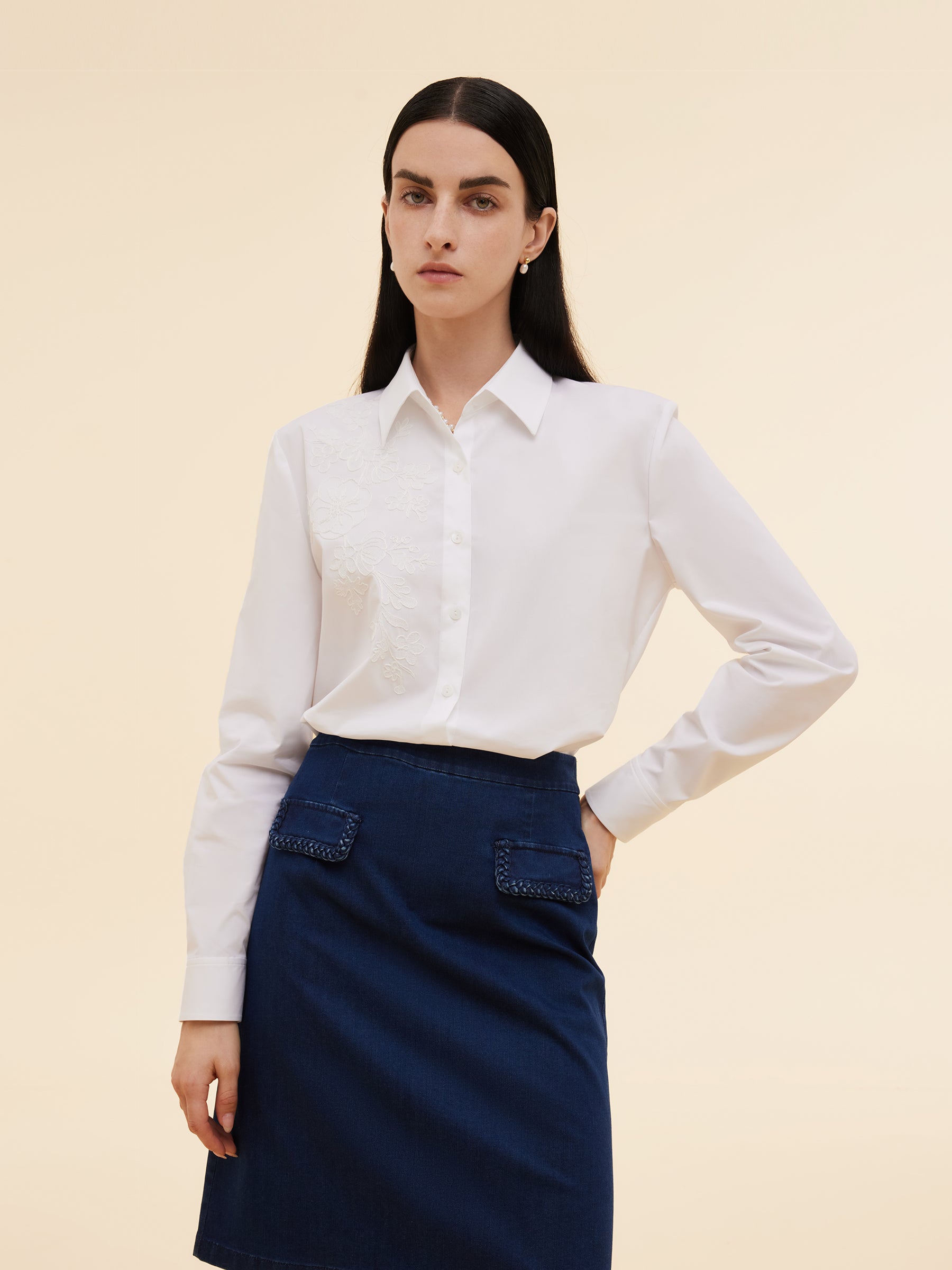 Embroidered Women Long Sleeve Shirt GOELIA