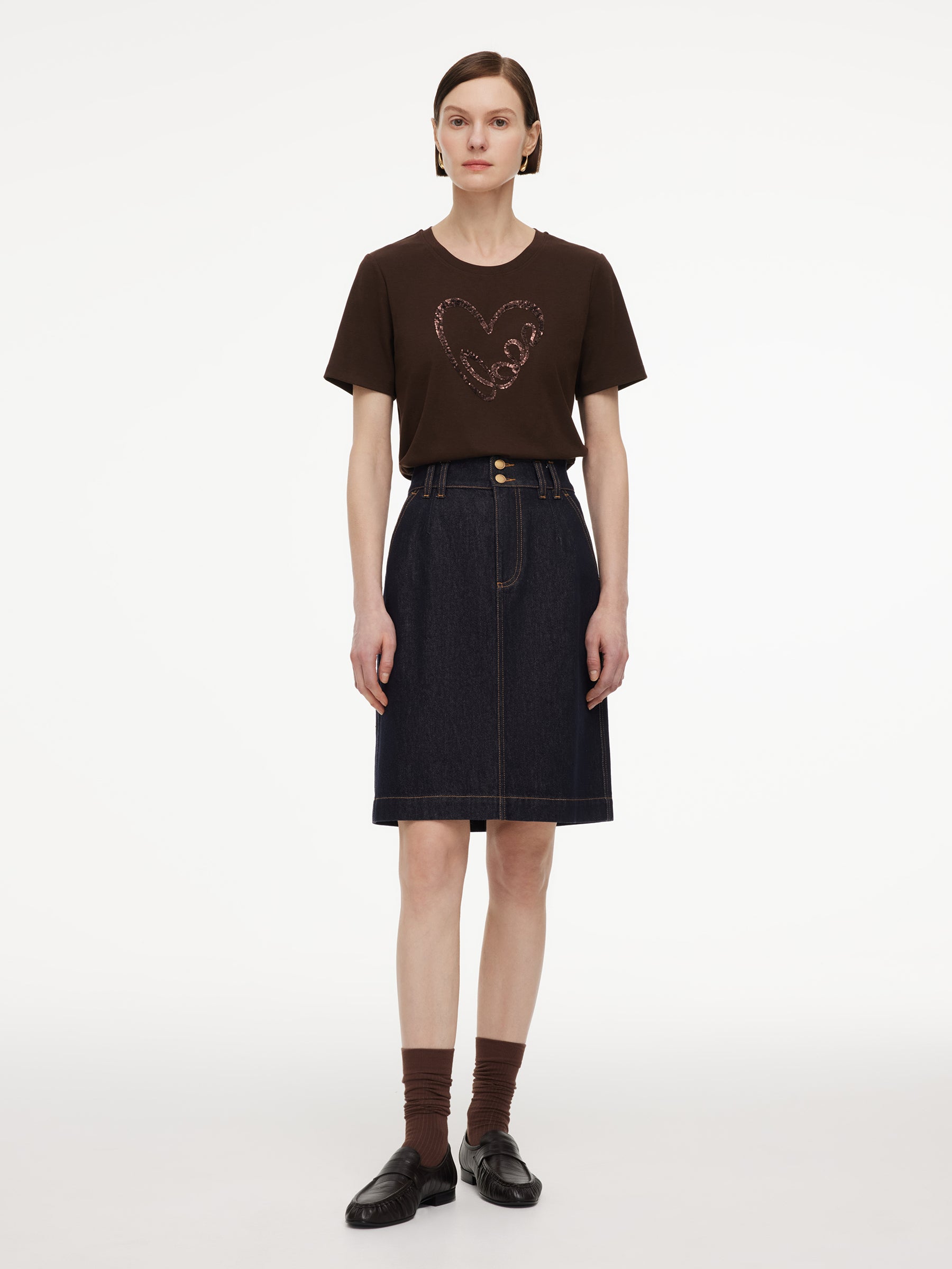 100% Cotton Denim Women Midi Skirt GOELIA