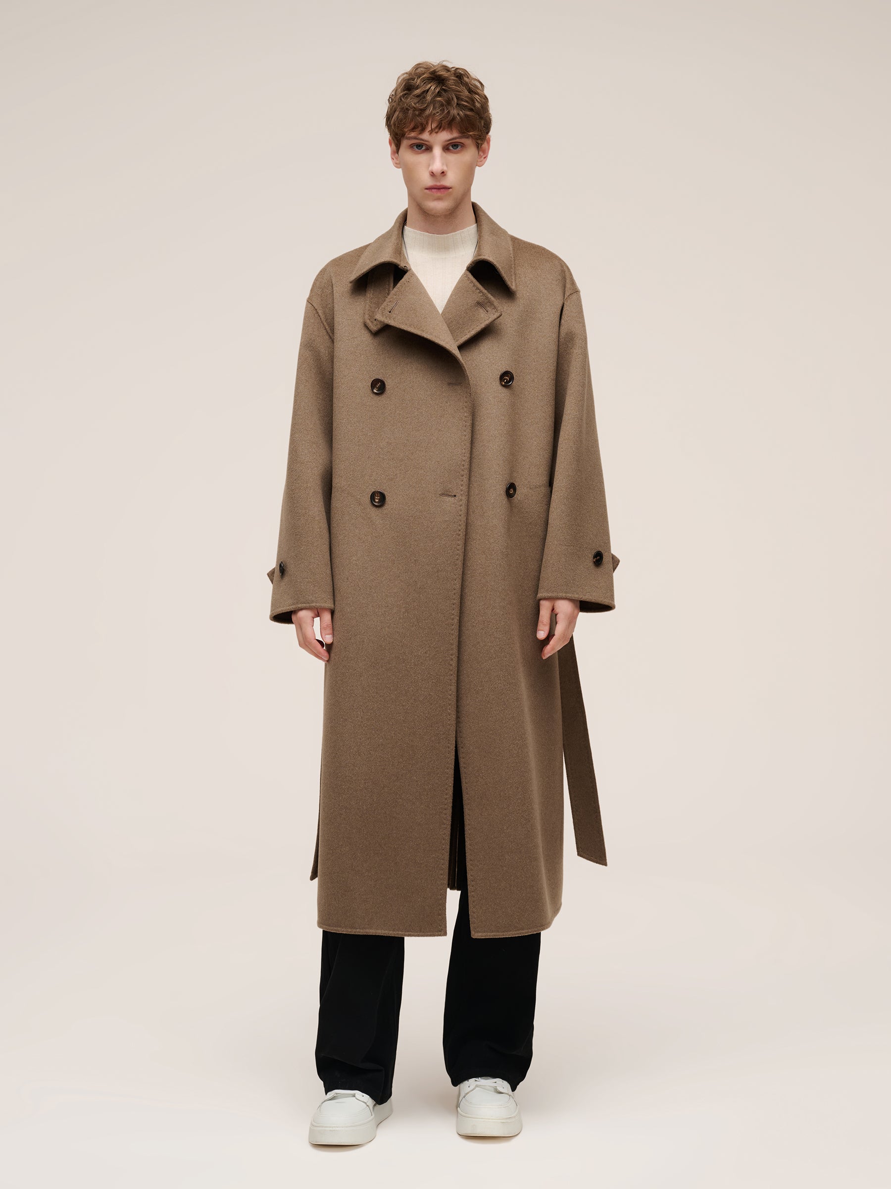 [Preview] Cashmere Wool Blend Double-Faced Unisex Wrap Overcoat GOELIA