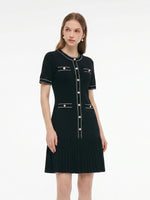 Tencel Blend Contrast Trim Women Pleated Hem Knit Mini Dress GOELIA