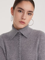 100% Cashmere Folded Collar Women Cardigan GOELIA