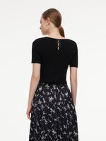 [Preview] Lyocell Blend Bowknot Embroidered Women Square Neck Knit Top GOELIA