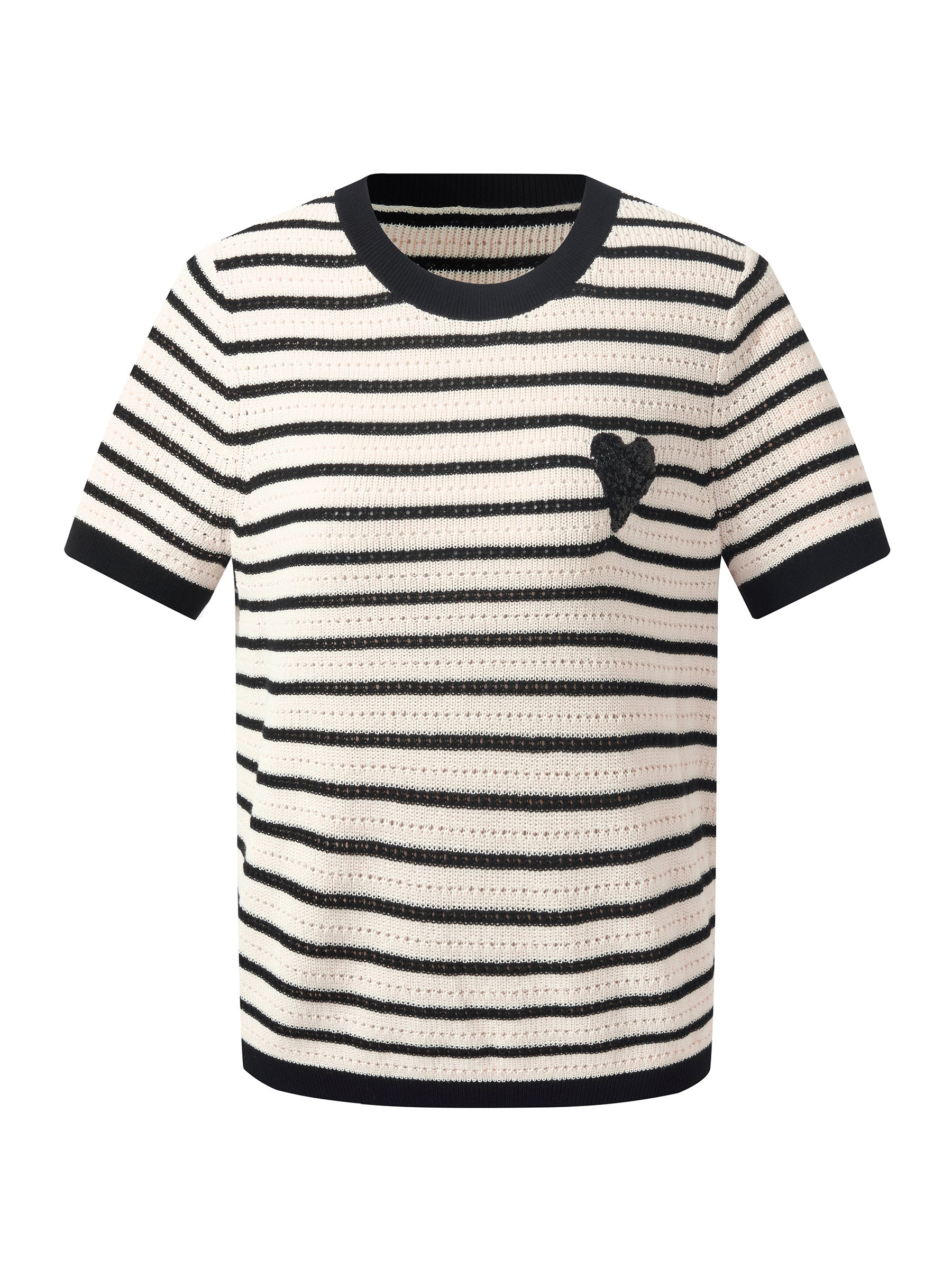 100% Cotton Stripe Women Openwork Knit T-Shirt – GOELIA