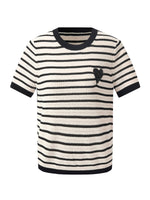 100% Cotton Stripe Women Openwork Knit T-Shirt GOELIA