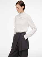 Triacetate Tencel Blend Tie Neck Women Knit Top GOELIA
