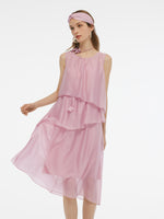 Ruffle Women Tiered Vest Midi Dress With Hairband And Bowknot Choker GOELIA