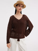 Linen Blend Openwork Pullover And Knit Tank Two-Piece Set GOELIA