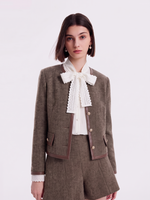 100% Washable Wool Leather-Trimmed Women Jacket GOELIA