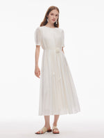 Tencel Blend Pleated Women Loose A-Line Maxi Dress GOELIA