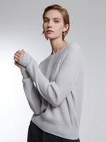 [Preview] Wool Blend Shimmer Ribbed Women Crewneck Sweater GOELIA