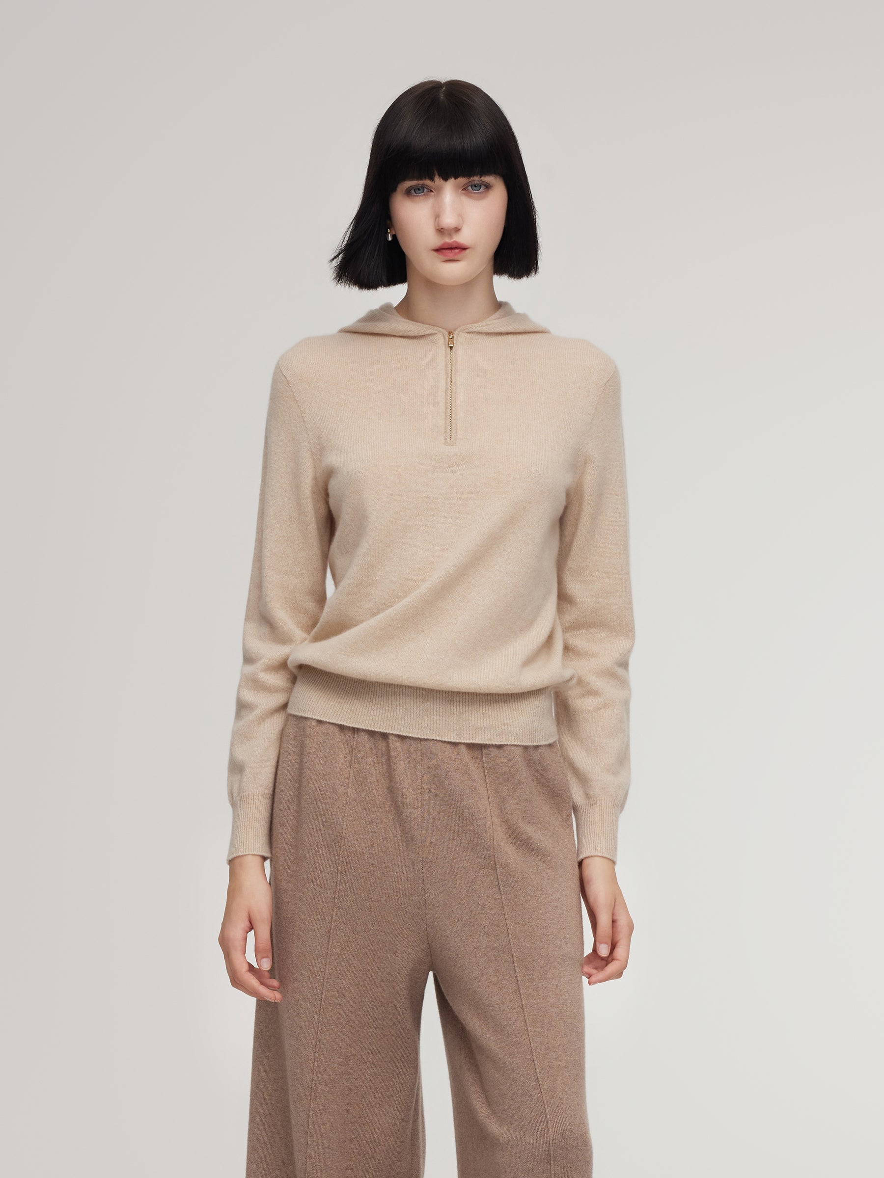 [Preview] 100% Cashmere Half-Zip Women Hoodie GOELIA