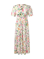 19MM Mulberry Silk Floral Print V-Neck Women Maxi Dress GOELIA
