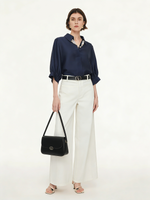 100% Cotton Denim Women Wide Leg Jeans With Belt GOELIA