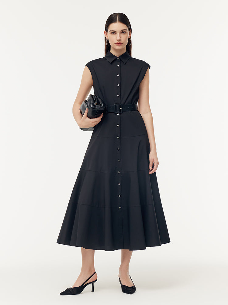 Gathered Waist Cap Sleeve Women Maxi Dress With Leather Belt GOELIA