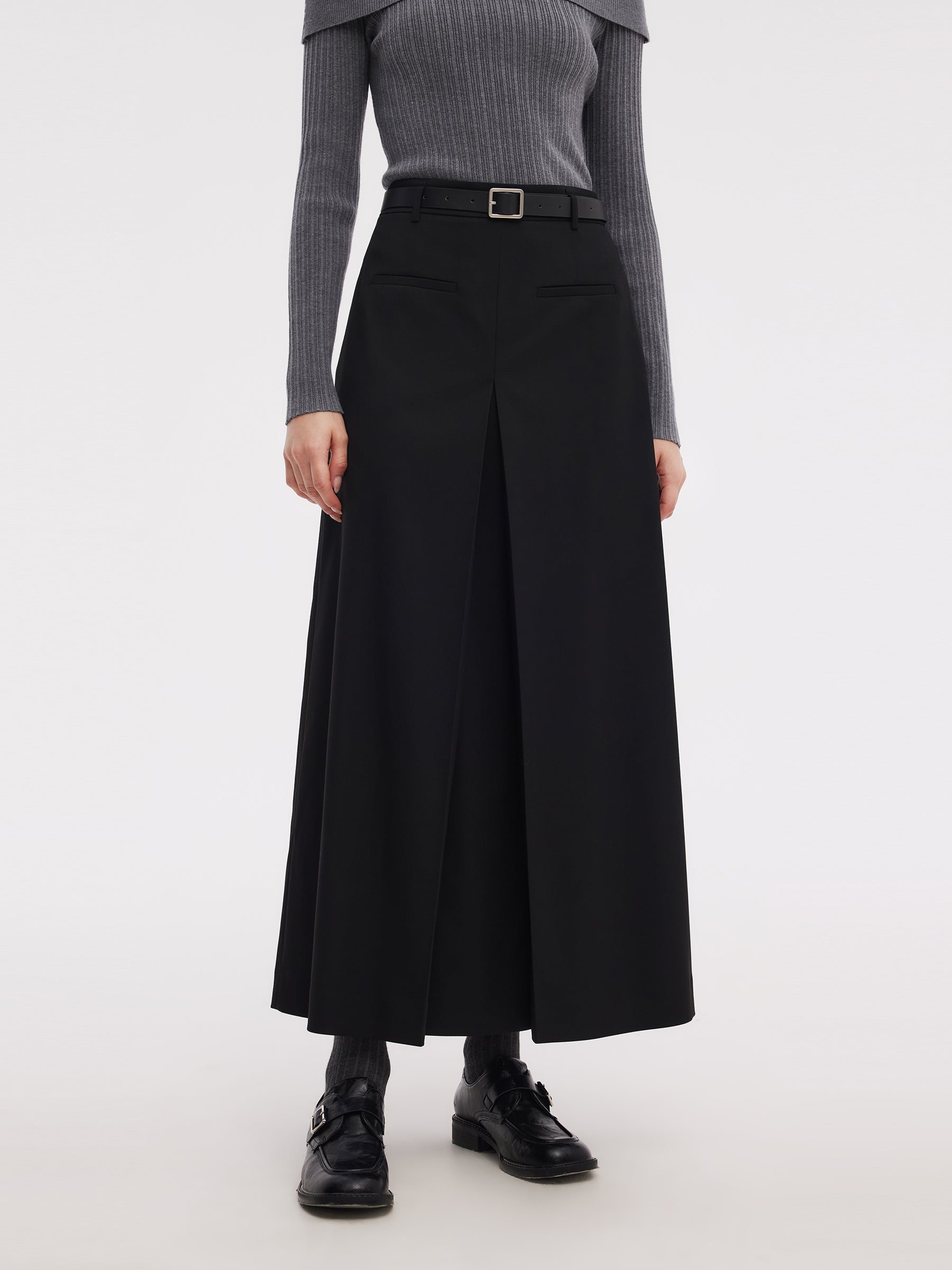 H-Line Pleated Women Skirt With Belt GOELIA