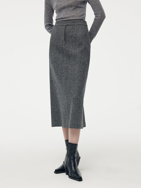 【BAON】Tobel stripe wool pleated midi skirt - Wool 50 Beth 13 |tied wool skirt – Linennaive