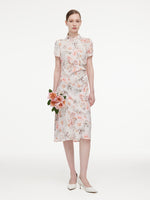 [Preview] 19MM Mulberry Silk Floral Print Women Qipao Midi Dress GOELIA