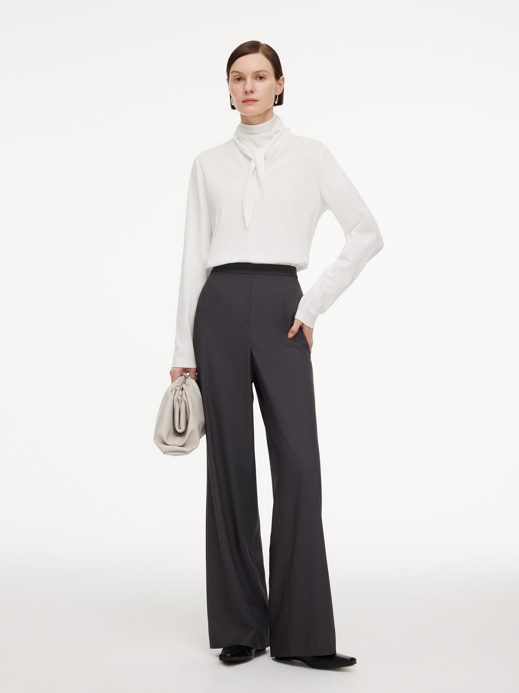 Triacetate Tencel Blend Tie Neck Women Knit Top GOELIA
