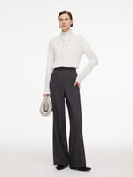 Triacetate Tencel Blend Tie Neck Women Knit Top GOELIA