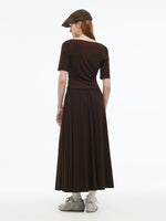 Tencel Blend Stretchy Knit Top And A-Line Skirt Two-Piece Set GOELIA