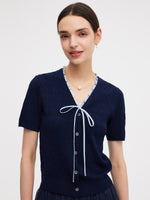 Ruffle V-Neck Knit Top And Pleated Mesh Skirt Two-Piece Set GOELIA