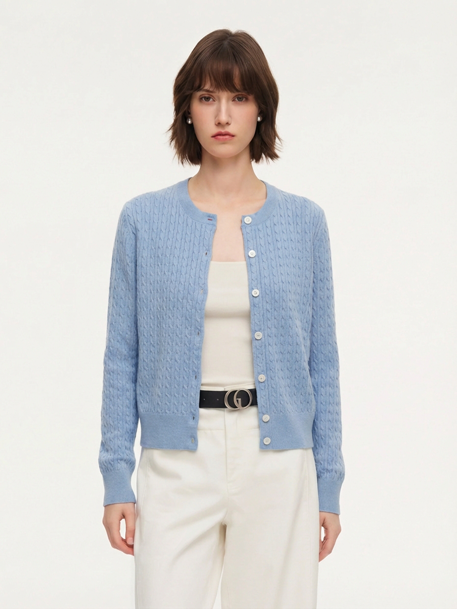 100% Cotton Cable Knit Women Cardigan GOELIA