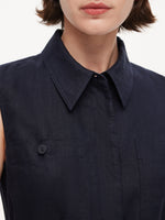 100% Linen Sleeveless Blouse And Skirt Two-Piece Set With Braided Belt GOELIA