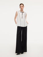 Acetate Blend Tie Front Contrast Trim Women Tank Top GOELIA