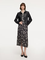 Floral Print Side Slit Twist Front Women H-Line Skirt GOELIA