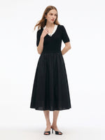 Lyocell Blend Patchwork Gather-Waisted Women Maxi Dress GOELIA