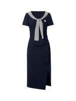 Stripe Scarf Neck Women Slit Knit Midi Dress GOELIA