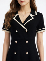 Tencel Blend Contrast Trim Women Lapel Knit Mini Dress GOELIA