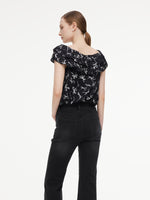 [Preview] Ribbon Print Tie Front Women Ruffle Blouse GOELIA