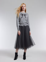 Wool Blend Bow Cardigan And Sequins Mesh Skirt Two-Piece Set GOELIA