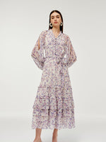 Floral Printed Tiered Women Maxi Dress With Belt GOELIA
