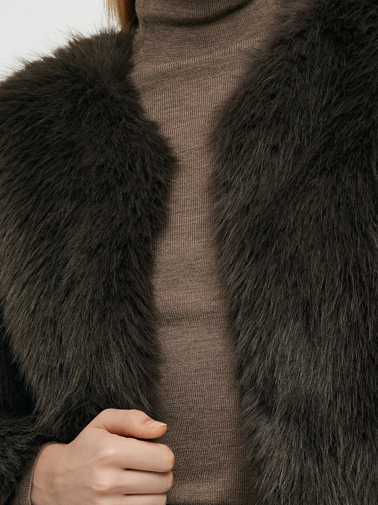 Long-length eco fur coat