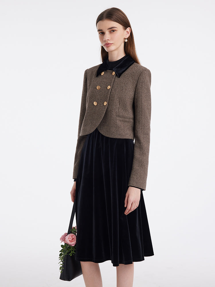 Washable Wool Double-Breasted Jacket And Skirt Two-Piece Set GOELIA