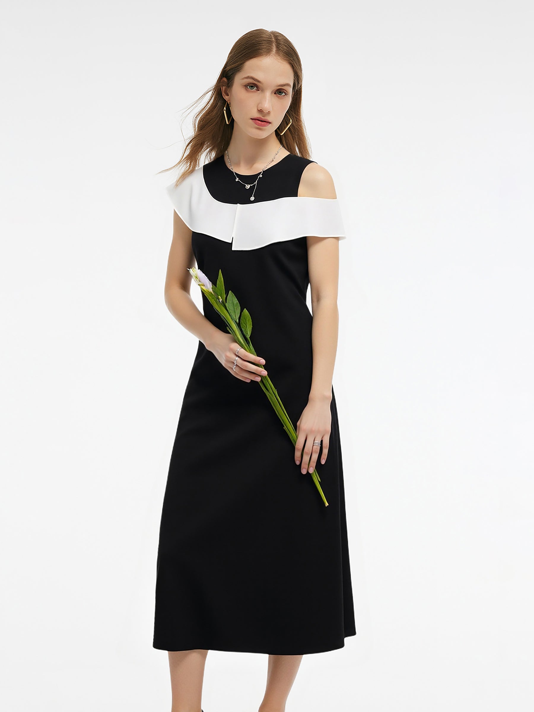 Color Block Ruffle Women Knit Midi Dress GOELIA