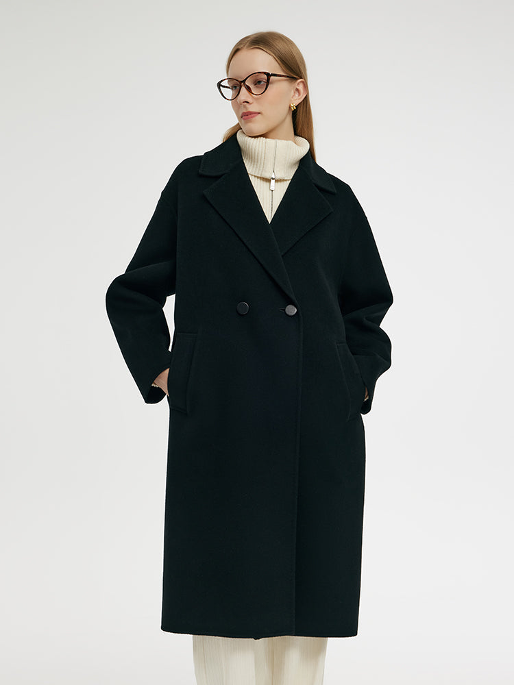 LEEZ Women Double Face Wool Cashmere Coat - Grey
