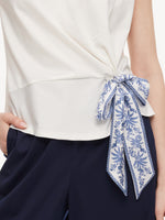 Tencel Blend Twist Front Top And Wide Leg Pants Two-Piece Set With Silk Scarf GOELIA