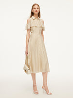 Pre-Order Tencel Acetate Linen Blend Cold Shoulder Women Maxi Dress GOELIA