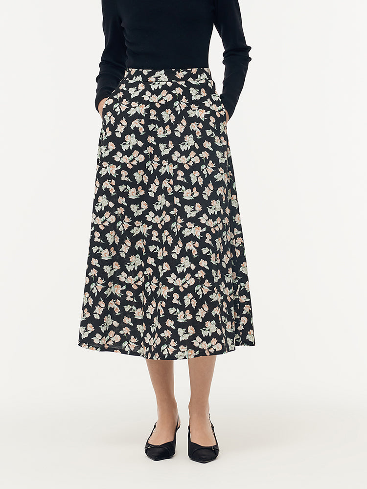 100% Cotton Floral Print Women Knit Skirt GOELIA