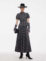 Plaid Ribbon Tie Women Flare Hem Top GOELIA