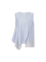 Lyocell Blend Light Blue Ruffle-Detailing Women Tank Top GOELIA