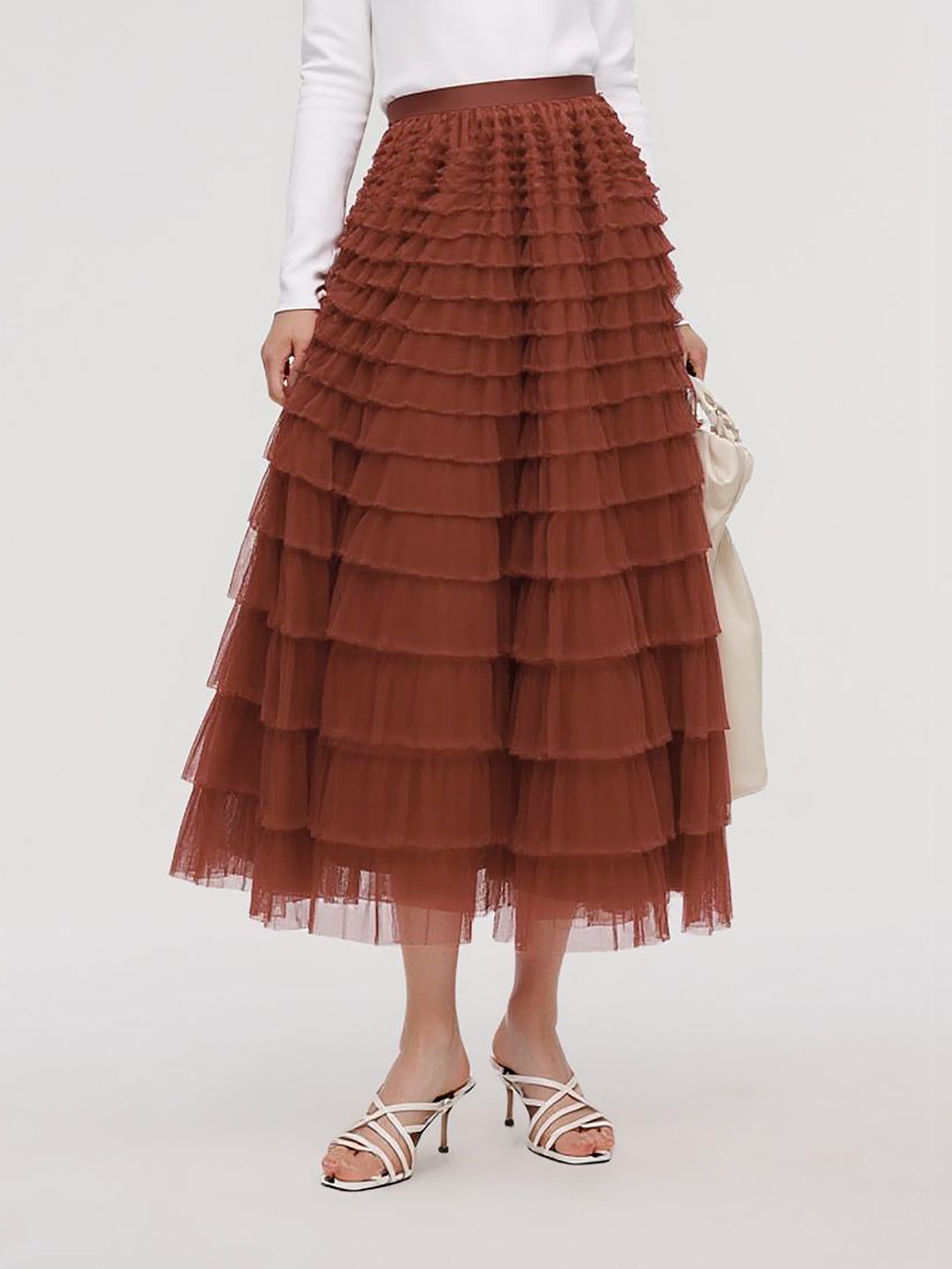 A-Line Mesh Ruffle Tiered Women Skirt GOELIA