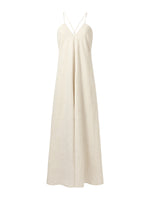 100% Linen Women Backless Strap Maxi Dress GOELIA