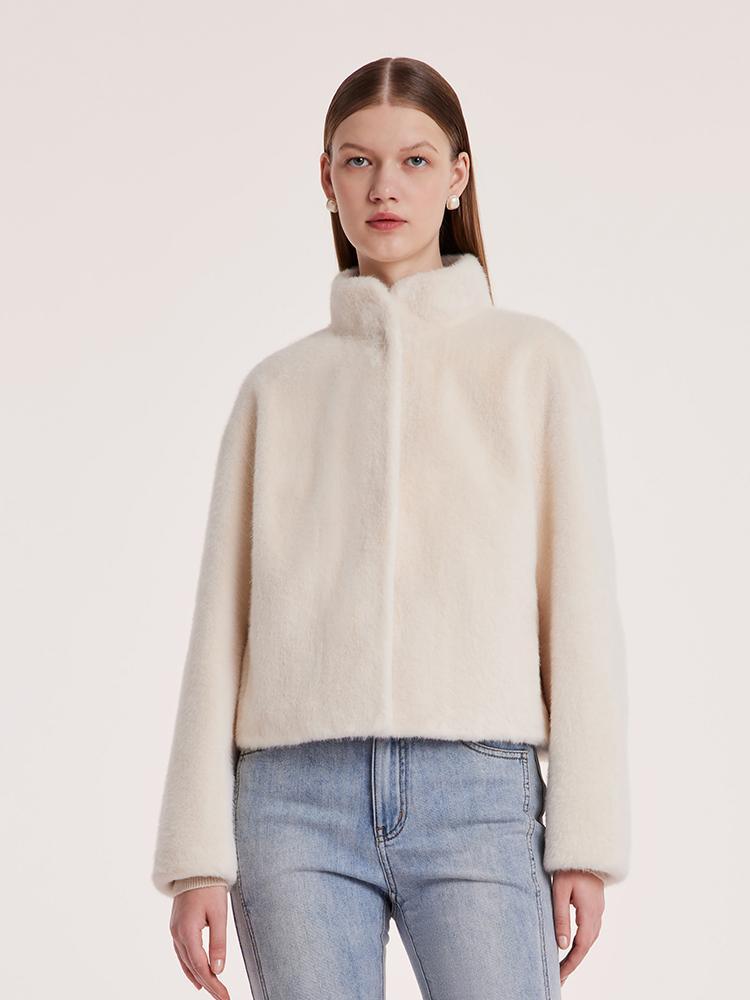 Eco-friendly Fur Stand Collar Short Coat GOELIA