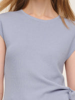 Tencel Blend Asymmetrical Hem Women Knit Top With Ribbon GOELIA