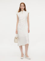Jacquard Ruched Waist Women Qipao Maxi Dress GOELIA